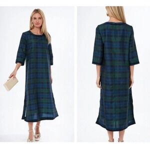 Tuckernuck | NEW Jamie Velvet Trimmed Plaid Blackwatch Midi Dress Sz L NWT